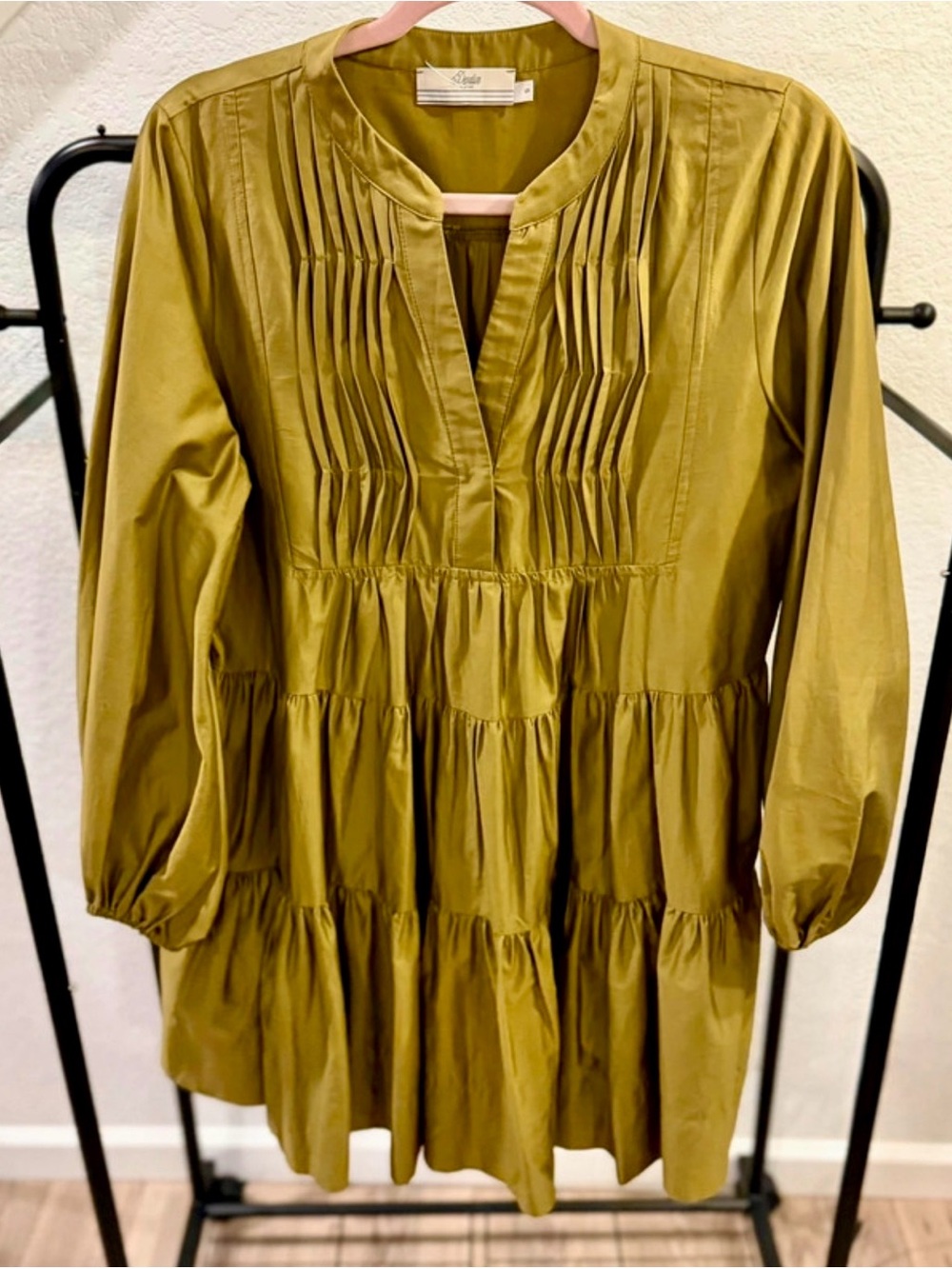 Devotion TWINS Olive Pintuck Tiered Mini Dress